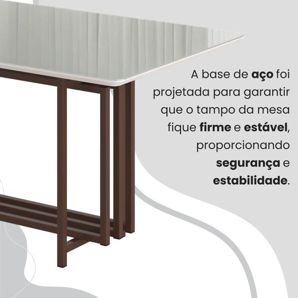 Imagem de Conjunto Sala de Jantar Mesa 160x90cm Base Pérola Tampo Mdf Laca com Vidro Malibu Creme / Marrom