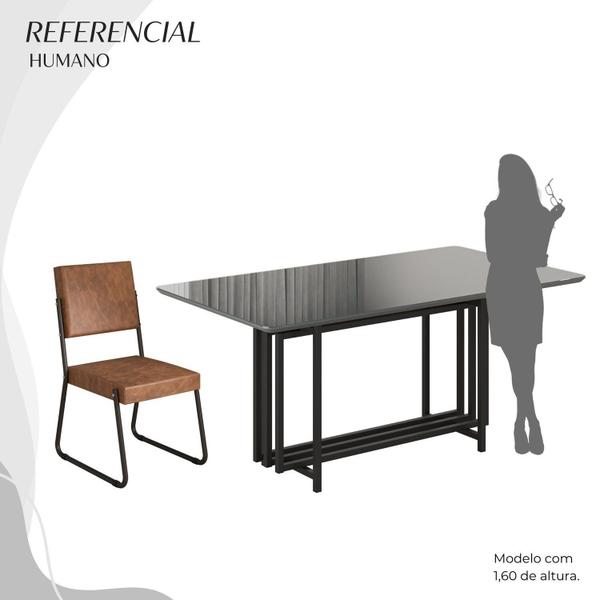 Imagem de Conjunto Sala de Jantar Mesa 160x90cm Base Pérola Tampo Mdf Laca com Vidro Napoli marrom / preto