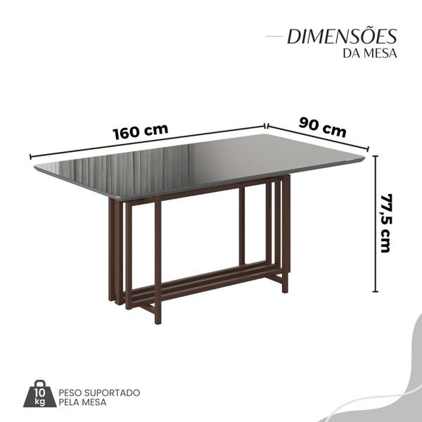 Imagem de Conjunto Sala de Jantar Mesa 160x90cm Base Pérola Tampo Mdf Laca com Vidro Napoli