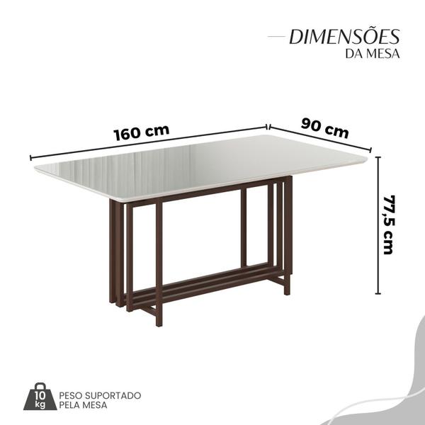 Imagem de Conjunto Sala de Jantar Mesa 160x90cm Base Pérola Tampo Mdf Laca com Vidro Napoli