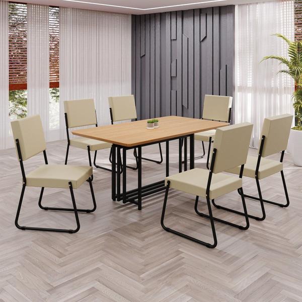 Imagem de Conjunto Sala de Jantar Mesa 160x90cm Base Pérola Tampo Mdf Napoli Creme / Preto