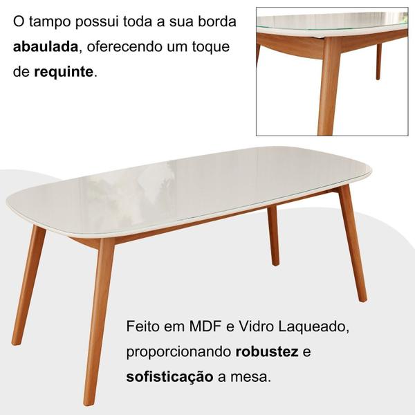 Imagem de Conjunto Sala de Jantar Mesa 180x80cm Tampo em Mdf com Vidro 6 Cadeiras Ceci Yescasa Natural/Off White