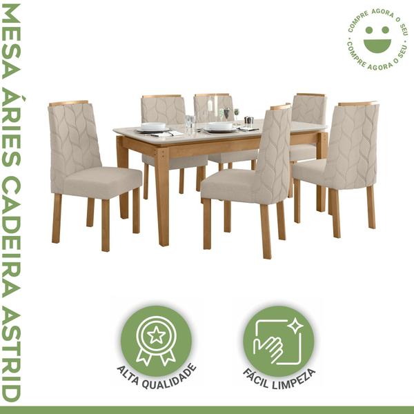 Imagem de Conjunto Sala de Jantar Mesa 180x90cm Tampo MDF/Vidro com 6 Cadeiras Astrid