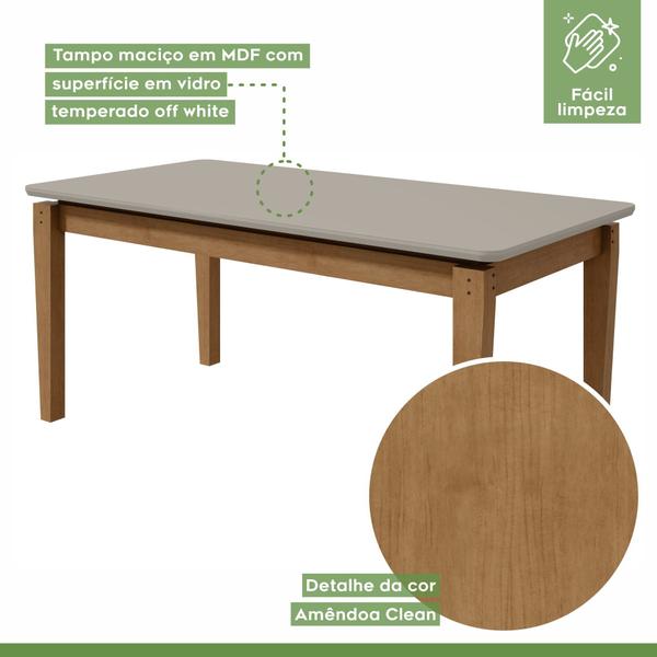 Imagem de Conjunto Sala de Jantar Mesa 180x90cm Tampo MDF/Vidro com 6 Cadeiras Astrid