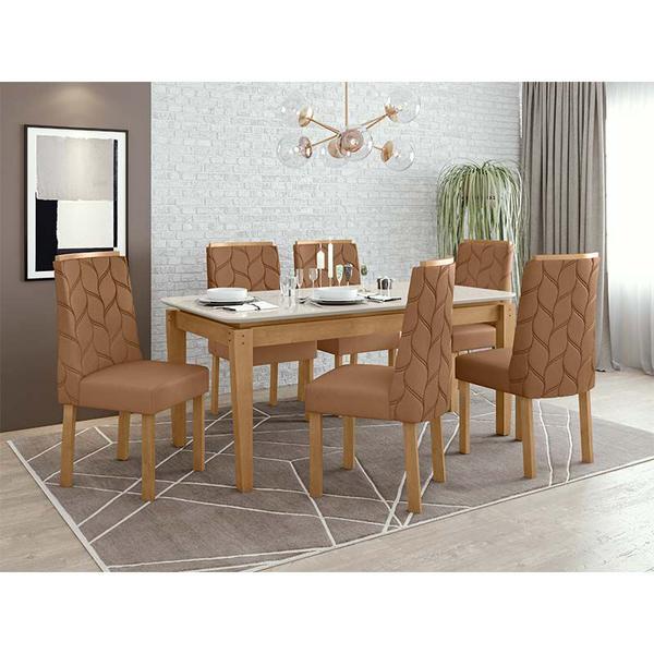 Imagem de Conjunto Sala de Jantar Mesa Áries Com 6 Cadeiras Astrid Lopas Amêndoa Clean/Off White/Corano Caramelo