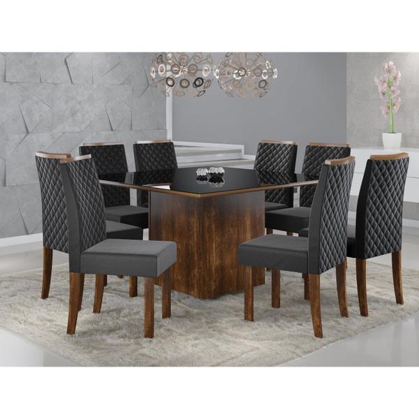 Imagem de Conjunto Sala de Jantar Mesa Atena 136cm Tampo Vidro/MDF com 8 Cadeiras Elegance Sonetto Móveis