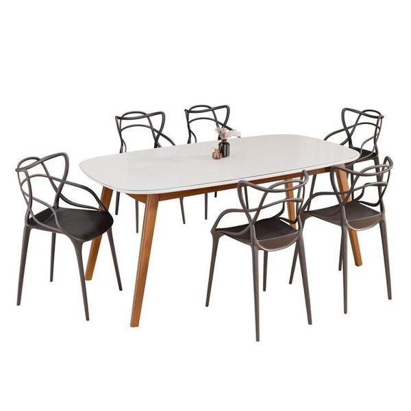 Imagem de Conjunto Sala de Jantar Mesa Ceci com Vidro com 6 Cadeiras Allegra Espresso Móveis Natural/Preto