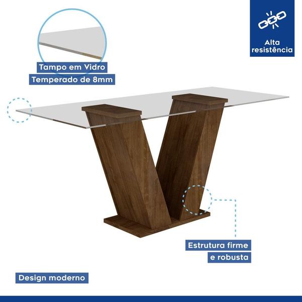 Imagem de Conjunto Sala de Jantar Mesa Classic Chocolate com Linho Cinza 90 Tampo de Vidro e 4 Cadeiras Classic Cel Moveis