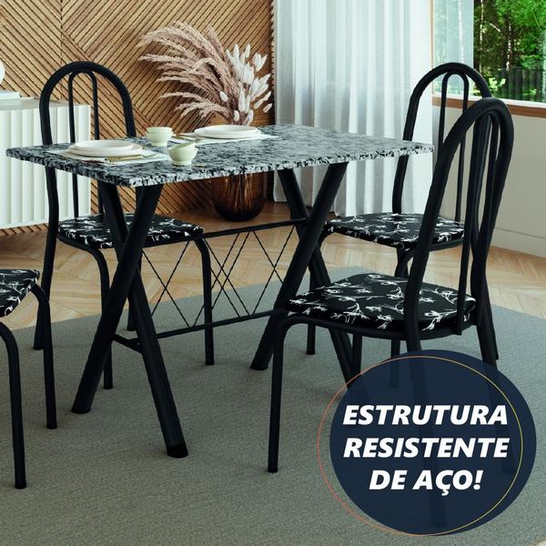 Imagem de Conjunto Sala De Jantar Mesa Deise Com 4 Cadeiras Diva 1,20m Granito Preto/Floral Artefamol