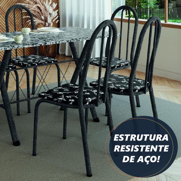 Imagem de Conjunto Sala De Jantar Mesa Deise Com 6 Cadeiras Diva 1,40m Granito Preto Craquelado/Floral Artefamol