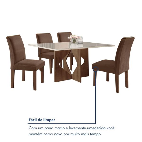 Imagem de Conjunto Sala de Jantar Mesa Laura Tampo Dakota Plus Vidro 120x80cm com 4 Cadeiras Laura Yescasa