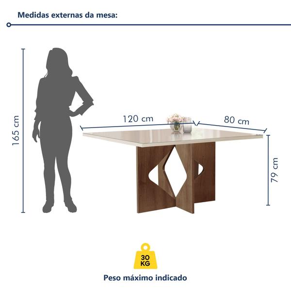 Imagem de Conjunto Sala de Jantar Mesa Laura Tampo Dakota Plus Vidro 120x80cm com 4 Cadeiras Laura Yescasa