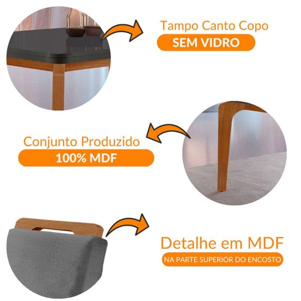 Imagem de Conjunto Sala de Jantar Mesa Liz 120cm MDF Canto Copo e 4 Cadeiras Athenas Moderna