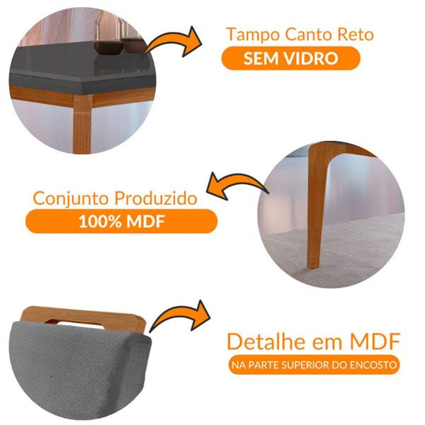 Imagem de Conjunto Sala de Jantar Mesa Liz 120cm MDF Canto Reto e 4 Cadeiras Athenas Moderna