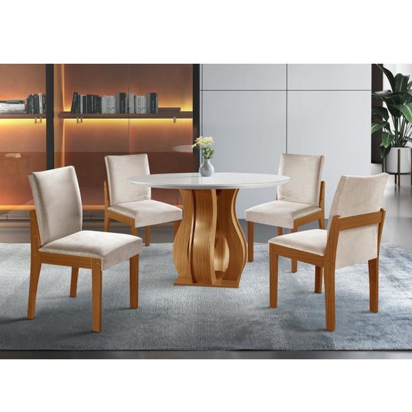 Conjunto Sala de Jantar Mesa Nuance 110cm Redonda Tampo Vidro/MDF com 4 Cadeiras Monaco Ye... Conjunto Sala de Jantar Mesa Nuance 110cm Redonda Tampo Vidro/MDF com 4 Cadeiras Monaco Ye...