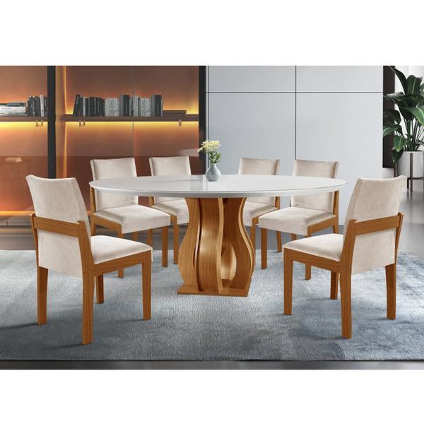 Conjunto Sala de Jantar Mesa Nuance 135cm Redonda Tampo Vidro/MDP com 6 Cadeiras Mônaco Ye... Conjunto Sala de Jantar Mesa Nuance 135cm Redonda Tampo Vidro/MDP com 6 Cadeiras Mônaco Ye...