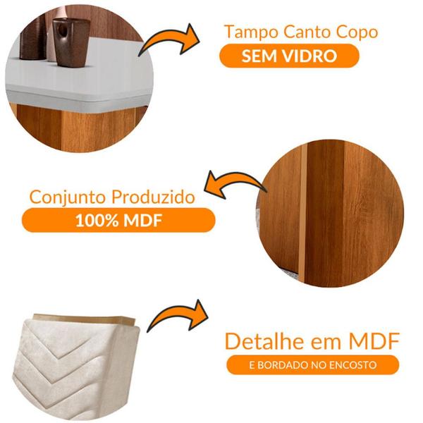 Imagem de Conjunto Sala de Jantar Mesa Olímpia 90cm Tampo em MDF Canto Copo e 4 Cadeiras Liz Moderna