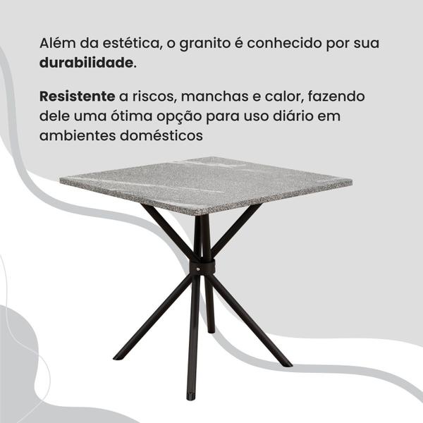 Imagem de Conjunto Sala de Jantar Mesa Quadrada 70x70cm Tampo Granito Topázio 4 Cadeiras Linda Yescasa Creme/Preto Fosco