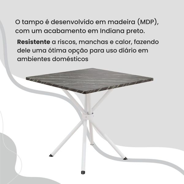 Imagem de Conjunto Sala de Jantar Mesa Quadrada 70x70cm Tampo Madeira Mdp Indiana 4 Cadeiras Rio Creme / Branco