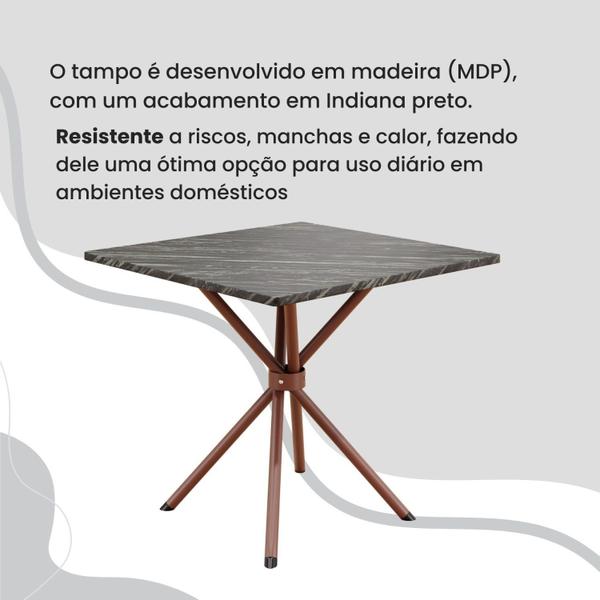 Imagem de Conjunto Sala de Jantar Mesa Quadrada 70x70cm Tampo Madeira Mdp Indiana 4 Cadeiras Rio