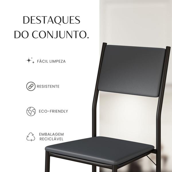 Imagem de Conjunto Sala de Jantar Mesa Redonda 100cm Base Omega Tampo Mdf Florença Grafite / Preto