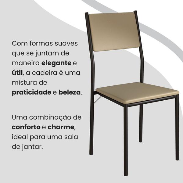 Imagem de Conjunto Sala de Jantar Mesa Redonda 100cm Base Omega Tampo Mdf Laca com Vidro Florença Creme / Preto