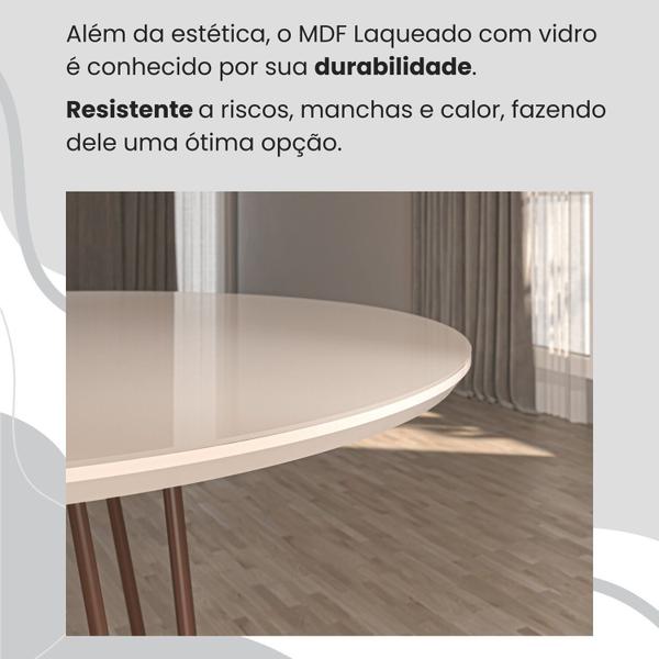 Imagem de Conjunto Sala de Jantar Mesa Redonda 100cm Base Omega Tampo Mdf Laca com Vidro Florença Grafite / Marrom