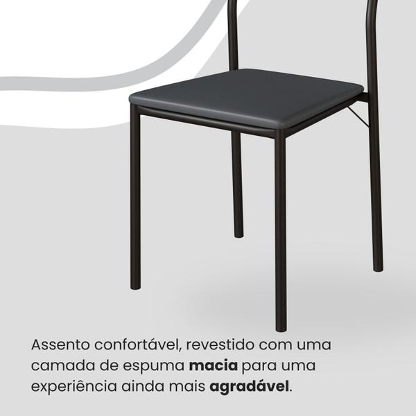 Imagem de Conjunto Sala de Jantar Mesa Redonda 100cm Base Omega Tampo Mdf Laca com Vidro Florença Grafite / Preto