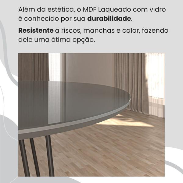 Imagem de Conjunto Sala de Jantar Mesa Redonda 100cm Base Omega Tampo Mdf Laca com Vidro Florença marrom / preto