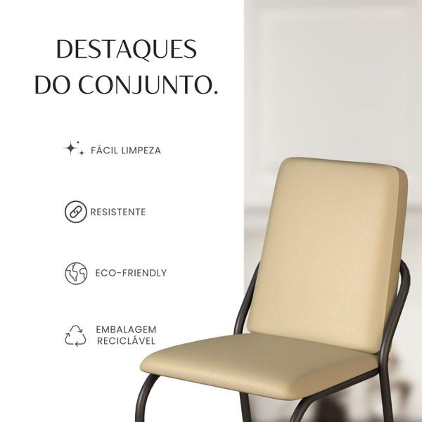 Imagem de Conjunto Sala de Jantar Mesa Redonda 100cm Base Omega Tampo Mdf Laca com Vidro Malibu Creme / Preto