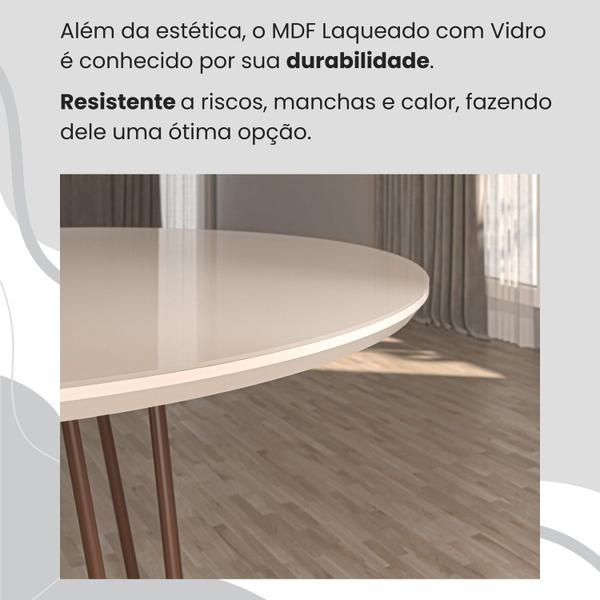 Imagem de Conjunto Sala de Jantar Mesa Redonda 100cm Base Omega Tampo Mdf Laca com Vidro Malibu Grafite / Marrom