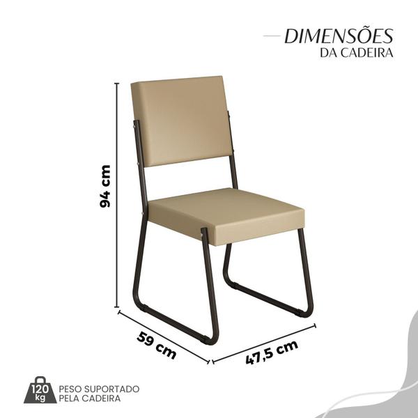 Imagem de Conjunto Sala de Jantar Mesa Redonda 100cm Base Omega Tampo Mdf Laca com Vidro Napoli Creme / Preto