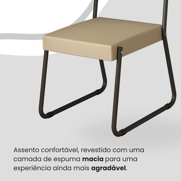 Imagem de Conjunto Sala de Jantar Mesa Redonda 100cm Base Omega Tampo Mdf Laca com Vidro Napoli Creme / Preto