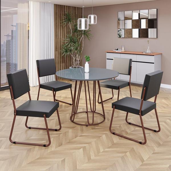 Imagem de Conjunto Sala de Jantar Mesa Redonda 100cm Base Omega Tampo Mdf Laca com Vidro Napoli