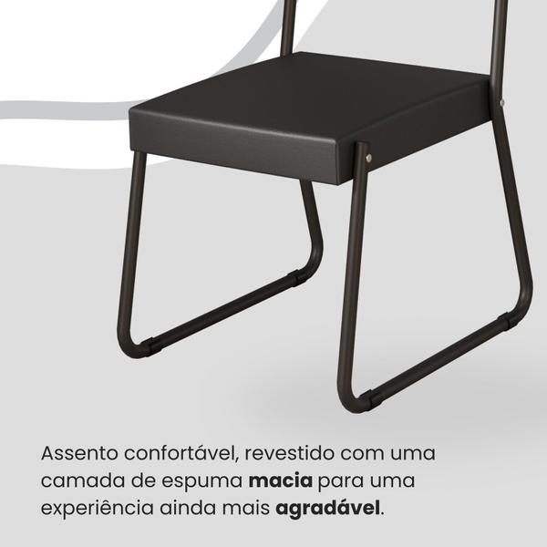 Imagem de Conjunto Sala de Jantar Mesa Redonda 100cm Base Omega Tampo Mdf Laca com Vidro Napoli Preto