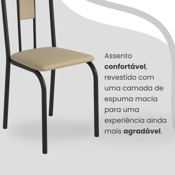 Imagem de Conjunto Sala de Jantar Mesa Redonda 70cm Tampo Granito Topázio 4 Cadeiras Linda Yescasa Creme/Preto Fosco