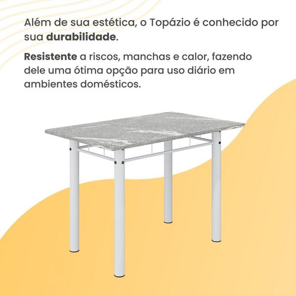 Imagem de Conjunto Sala de Jantar Mesa Retangular 100x60cm Tampo Granito Topázio 2 Banquetas Maragogi Yescasa Flor de Lotus / Branco