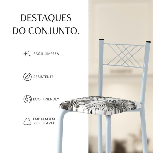 Imagem de Conjunto Sala de Jantar Mesa Retangular 100x60cm Tampo Granito Topázio 2 Banquetas Maragogi Yescasa Flor de Lotus / Branco