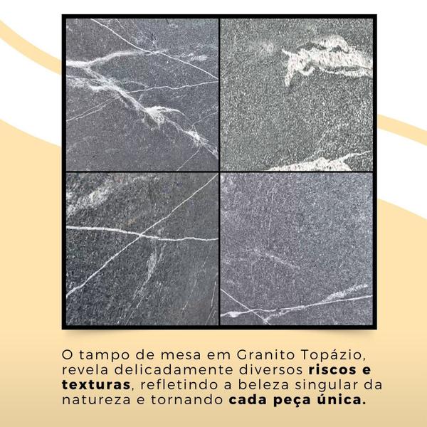 Imagem de Conjunto Sala de Jantar Mesa Retangular 100x60cm Tampo Granito Topázio 2 Banquetas Maragogi Yescasa Flor de Lotus / Branco