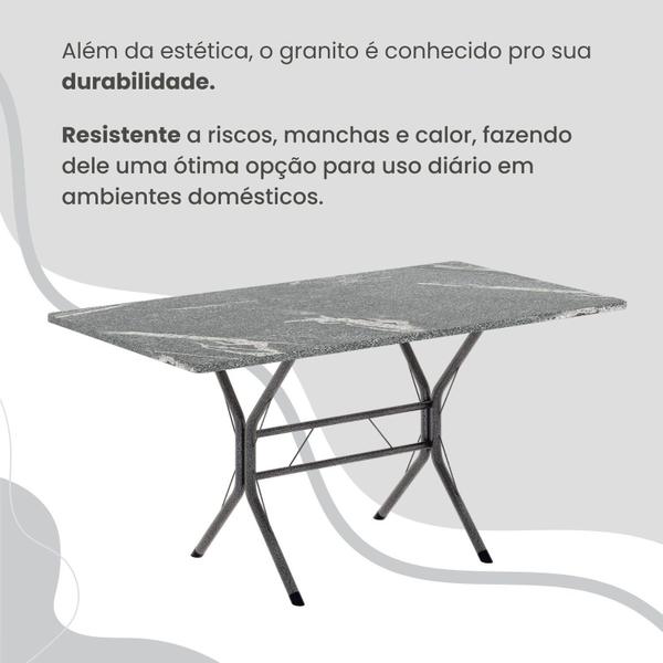 Imagem de Conjunto Sala de Jantar Mesa Retangular 100x60cm Tampo Granito Topázio 4 Cadeiras Linda Yescasa Preto Floral/Prata