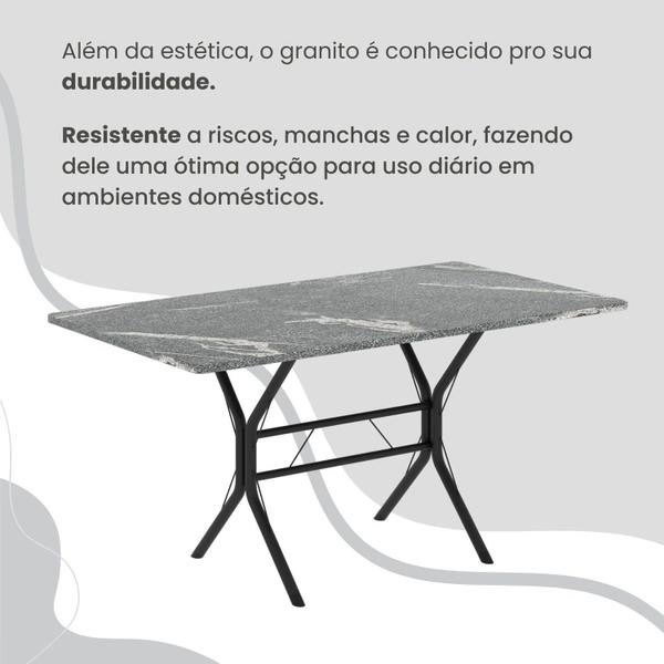 Imagem de Conjunto Sala de Jantar Mesa Retangular 120x75cm Tampo Granito Topázio 4 Cadeiras Linda Yescasa Creme/Preto Fosco