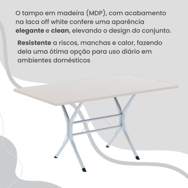 Imagem de Conjunto Sala de Jantar Mesa Retangular 120x75cm Tampo Madeira Mdp White 4 Cadeiras Rio