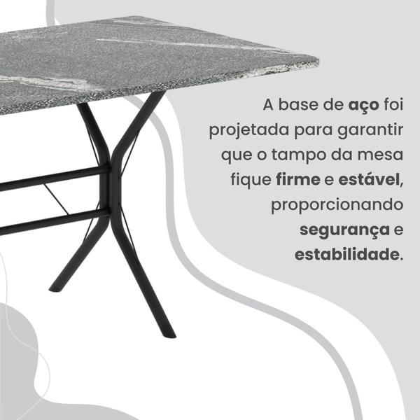 Imagem de Conjunto Sala de Jantar Mesa Retangular 140x75cm Tampo Granito Topázio 6 Cadeiras Linda Yescasa Creme/Preto Fosco