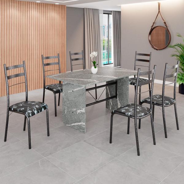 Imagem de Conjunto Sala de Jantar Mesa Retangular 140x75cm Tampo Granito Topázio 6 Cadeiras Marselha