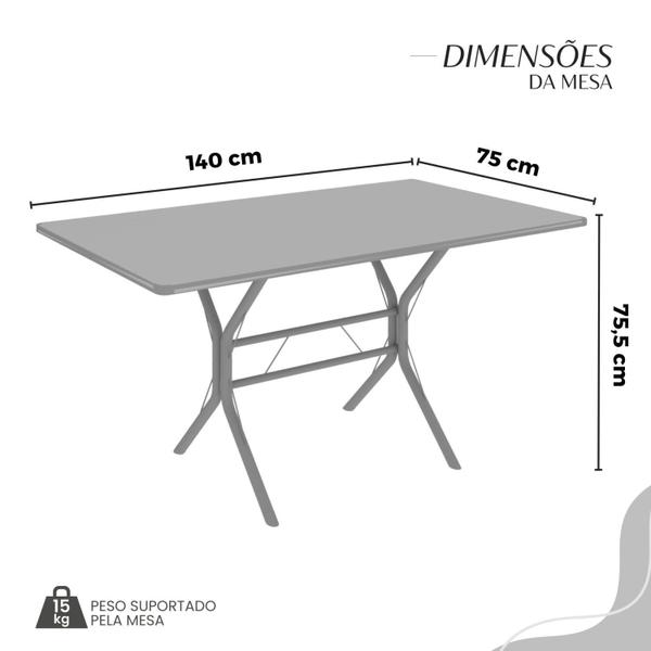 Imagem de Conjunto Sala de Jantar Mesa Retangular 140x75cm Tampo Madeira Mdp Indiana 6 Cadeiras Rio