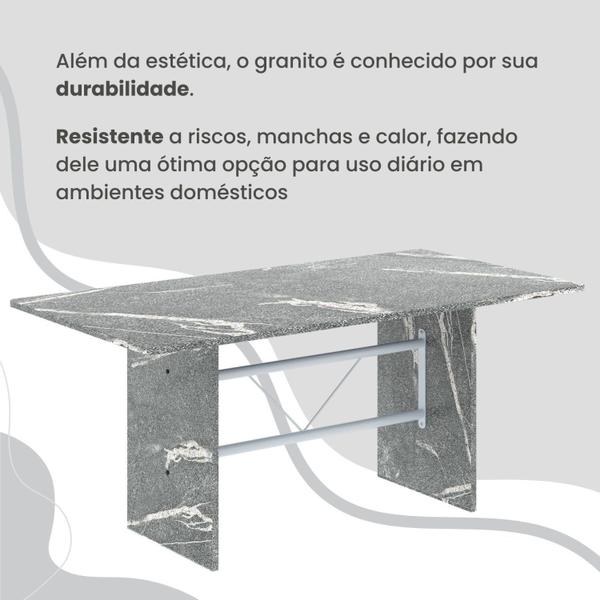 Imagem de Conjunto Sala de Jantar Mesa Retangular 180x75cm Tampo Granito Topázio 8 Cadeiras Marselha C. Marrom / Branco