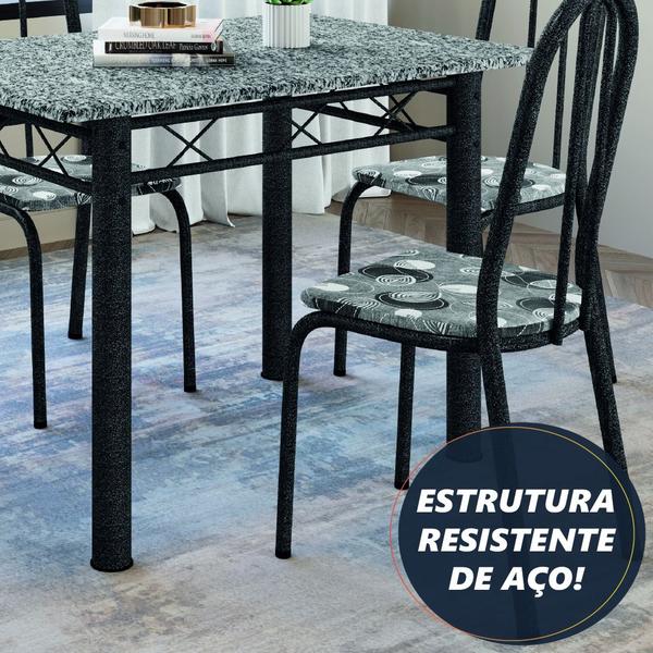 Imagem de Conjunto Sala De Jantar Mesa Sara Com 4 Cadeiras Diva 1,20m Granito Preto Craquelado/Folha Artefamol