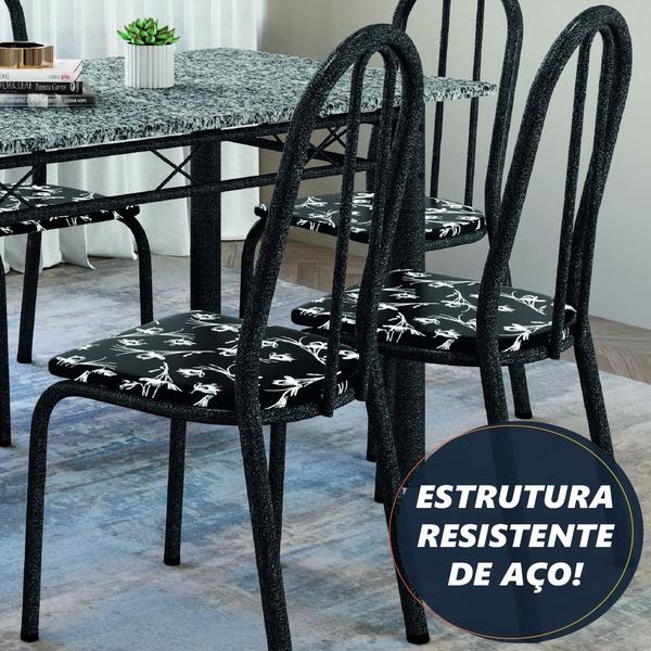 Imagem de Conjunto Sala De Jantar Mesa Sara Com 6 Cadeiras Diva 1,40m Granito Preto Craquelado/Floral Artefamol