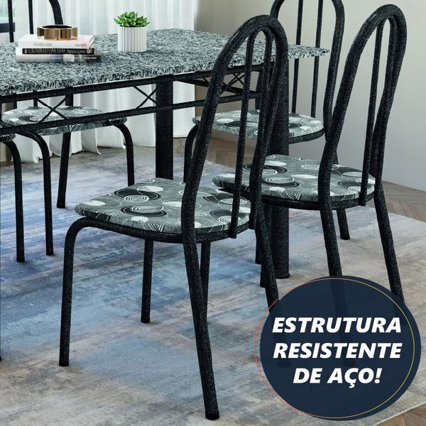 Imagem de Conjunto Sala De Jantar Mesa Sara Com 6 Cadeiras Diva 1,40m Granito Preto Craquelado/Folha Artefamol