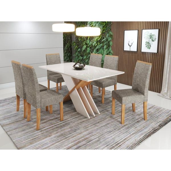 Imagem de Conjunto Sala de Jantar Mesa Sarah 160cm Tampo Vidro/MDF com 6 Cadeiras Styllo Sonetto Móveis